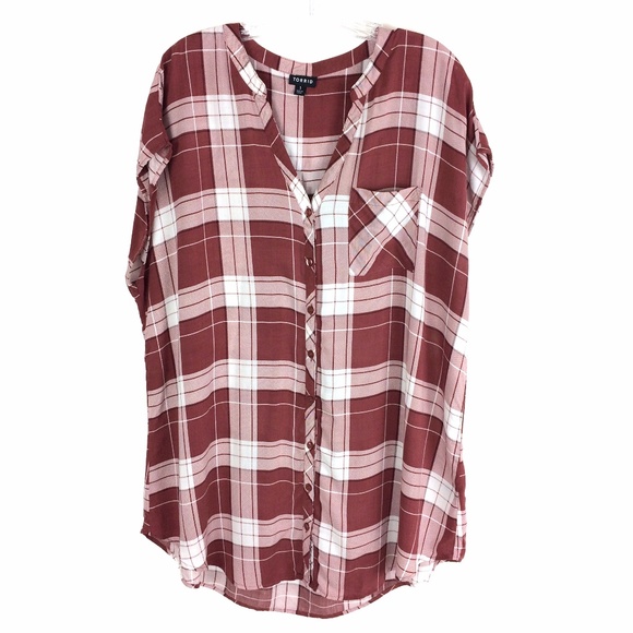 torrid Tops - Torrid 1 Rayon Plaid Button Up Tunic